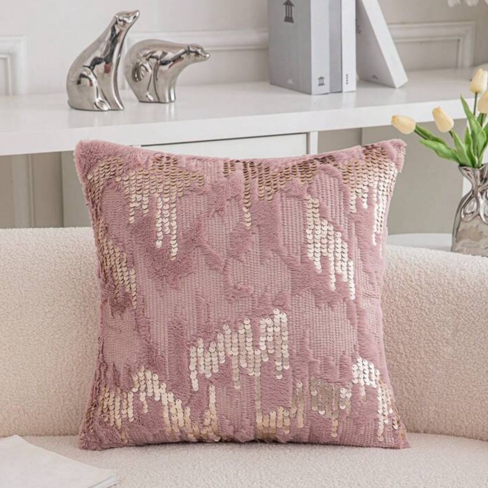 Pink and Gold Sequin Throw Pillow Cover, 18x18